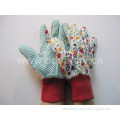 Green Dots on Palm Flower Design Red Wrist Garden Glove (DGB201)